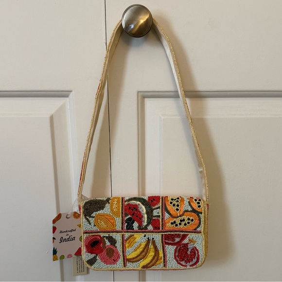 India Beaded Bag Colorful Tropical Fruits & Tropical Drink Cocktail Beverage - Picture 3 of 9